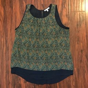 Daniel Rainn Peacock Feather Print Layered Top